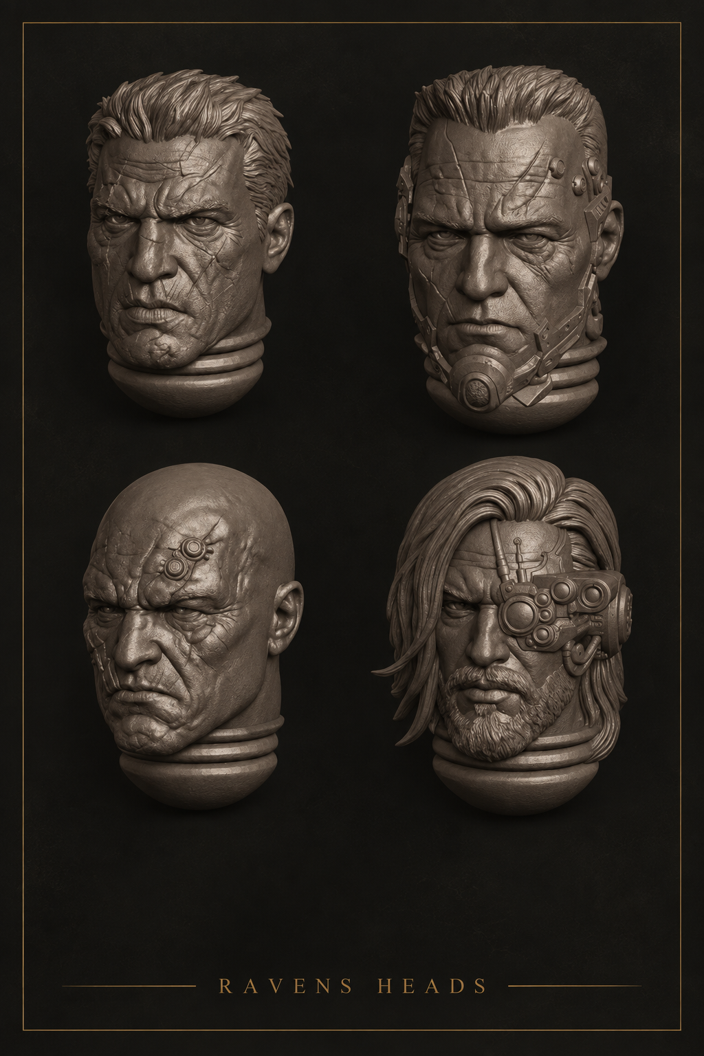Ravens Heads character head sculpts by Opus Prime Studio